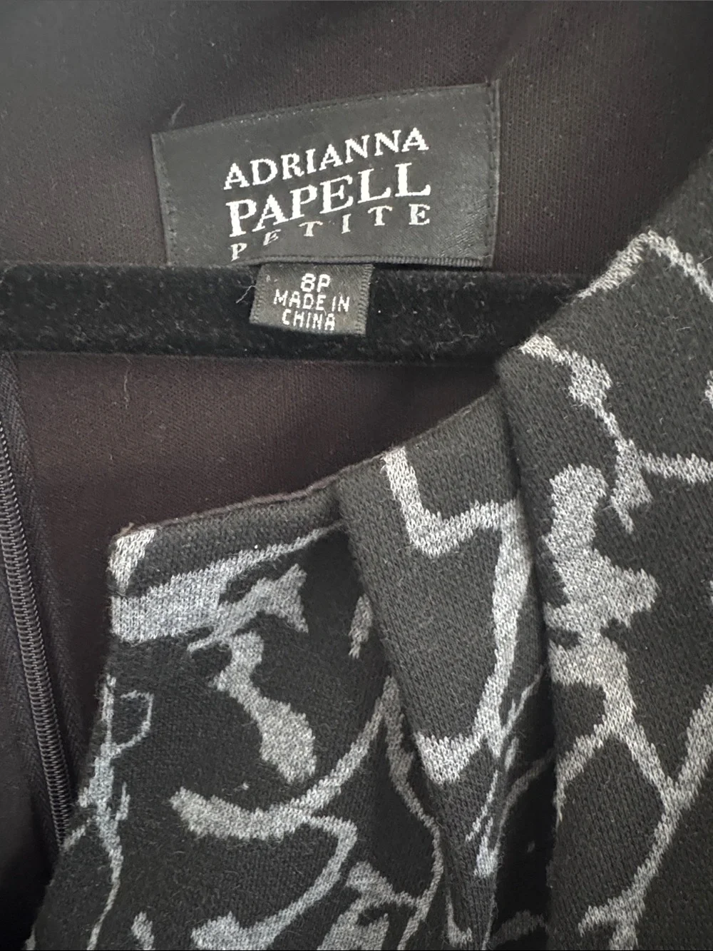 Adrianna Papell Black and Gray Ruched Sheath Midi Dress size8P